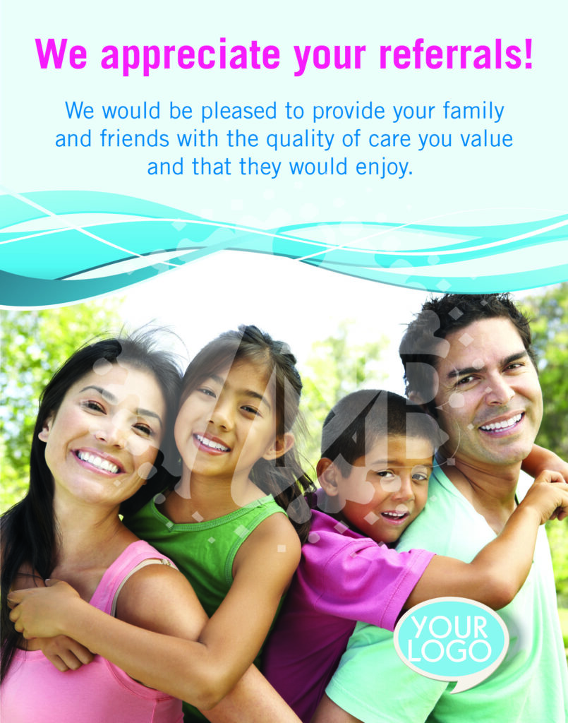 Smiling family on Patient referrals dental poster 